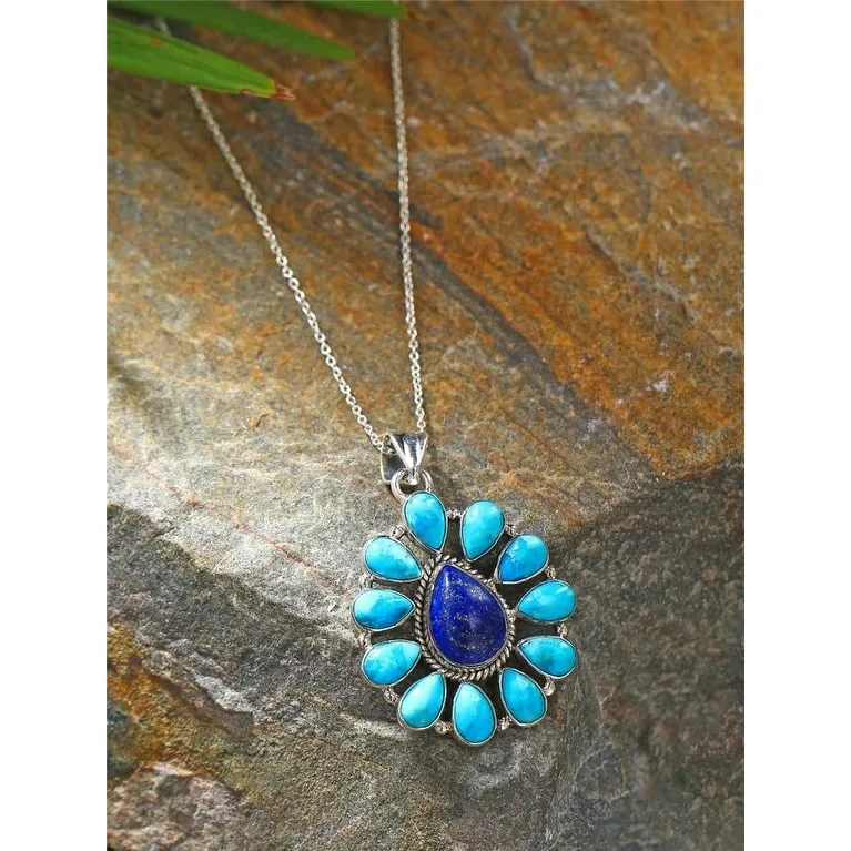 YS Gems Sterling Silver Lapis Mohave Turquoise Gemstone Floral Pendant - 1.22 x 1.77 sold by Zulily product image thumbnail 2