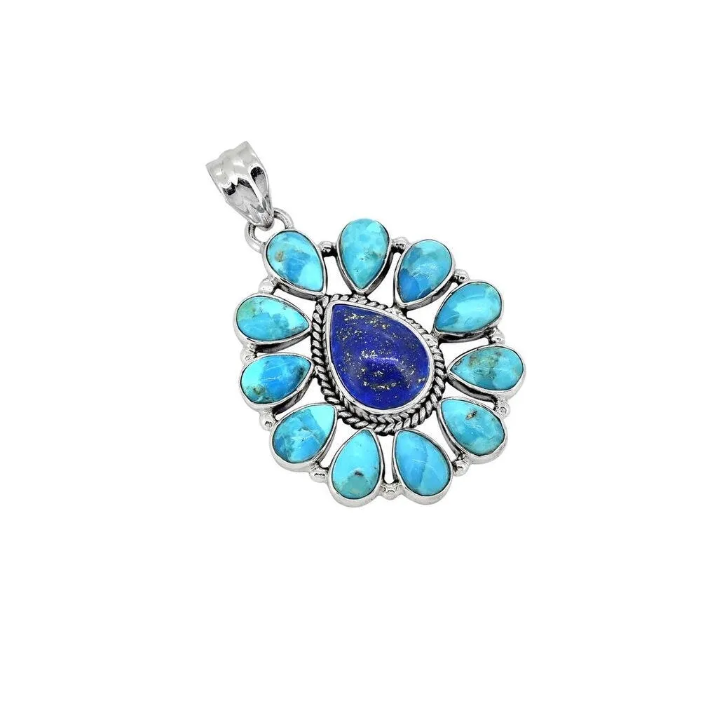 YS Gems Sterling Silver Lapis Mohave Turquoise Gemstone Floral Pendant - 1.22 x 1.77 sold by Zulily