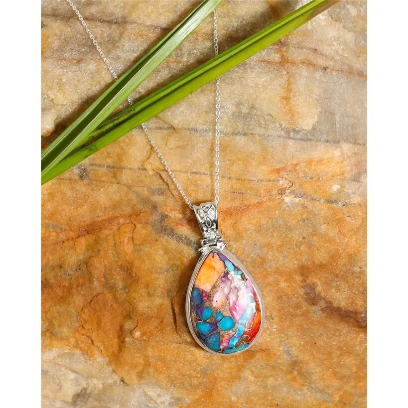 YS Gems Sterling Silver Pink Oyster Copper Turquoise Gemstone Pendant - 0.91 x 1.77 sold by Zulily product image thumbnail 2