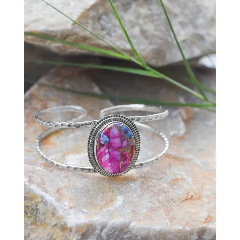 YS Gems Sterling Silver Pink Oyster Copper Turquoise Cuff Bracelet sold by Zulily