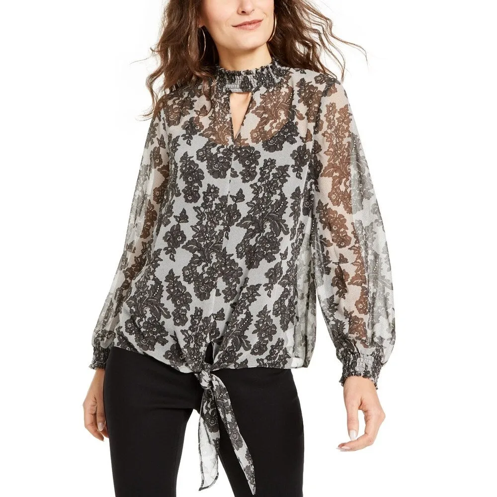 Thalia Sodi Women's Keyhole Tie-Front Top Charcoal Size Small sold by Zulily