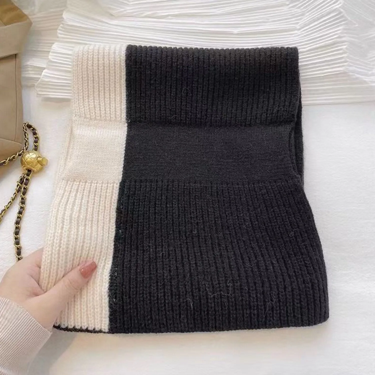 Beige & Black Color Block Knitted Cross Scarf sold by Zulily