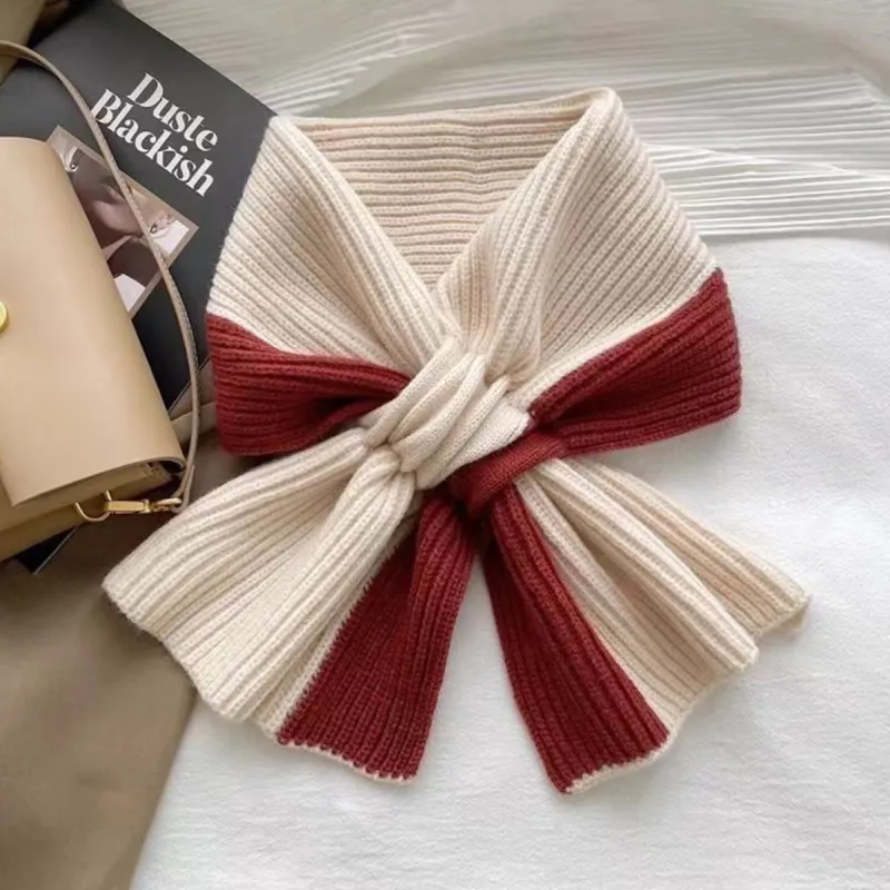 Beige & Burgundy Color Block Knitted Cross Scarf sold by Zulily
