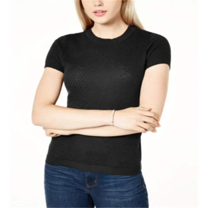 Maison Jules Women's Short Sleeve Crewneck Sweater Black Size Large sold by Zulily