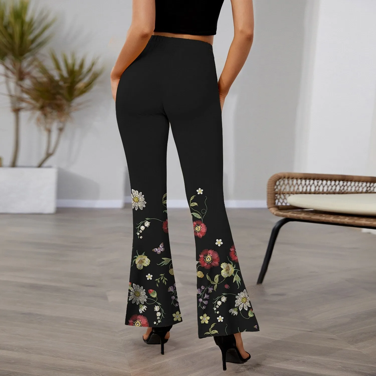 Black & Multi Color Floral Print Flare Pants sold by Zulily product image thumbnail 2