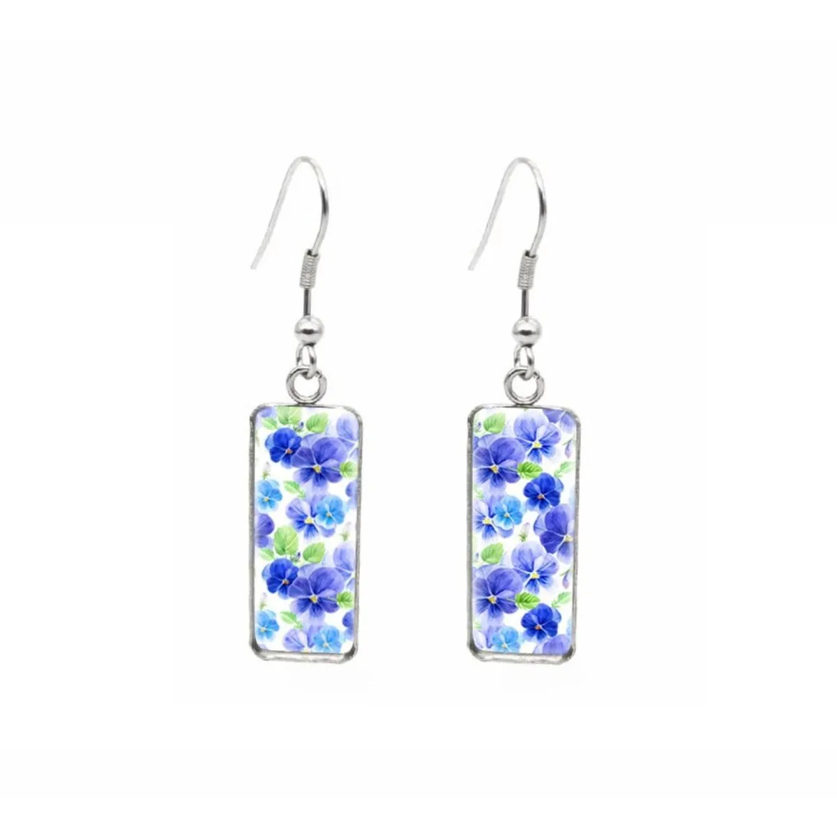 White Roses Stainless Steel Glass Dome Rectangular Drop Earrings sold by Zulily product image thumbnail 3