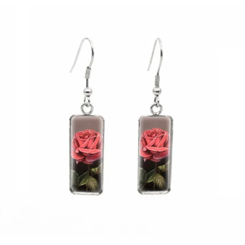 Pink Rose Stainless Steel Glass Dome Rectangular Drop Earrings sold by Zulily