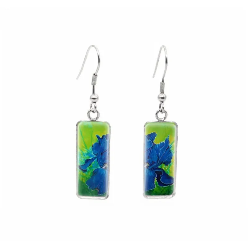Green & Purple Irises Stainless Steel Glass Dome Rectangular Drop Earrings sold by Zulily