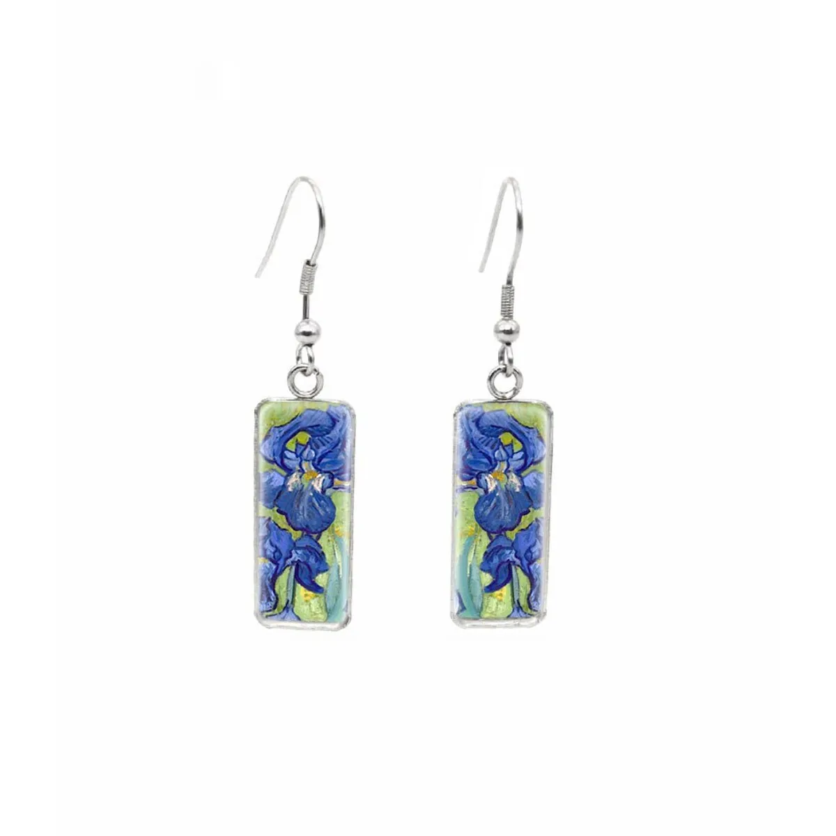 Blue Iris Stainless Steel Glass Dome Rectangular Drop Earrings sold by Zulily