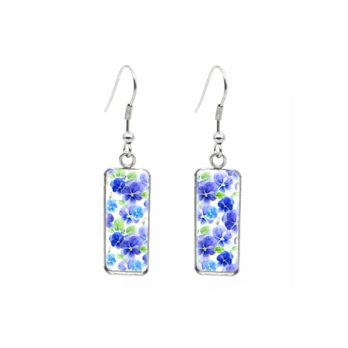 Blue Iris Stainless Steel Glass Dome Rectangular Drop Earrings sold by Zulily product image thumbnail 3