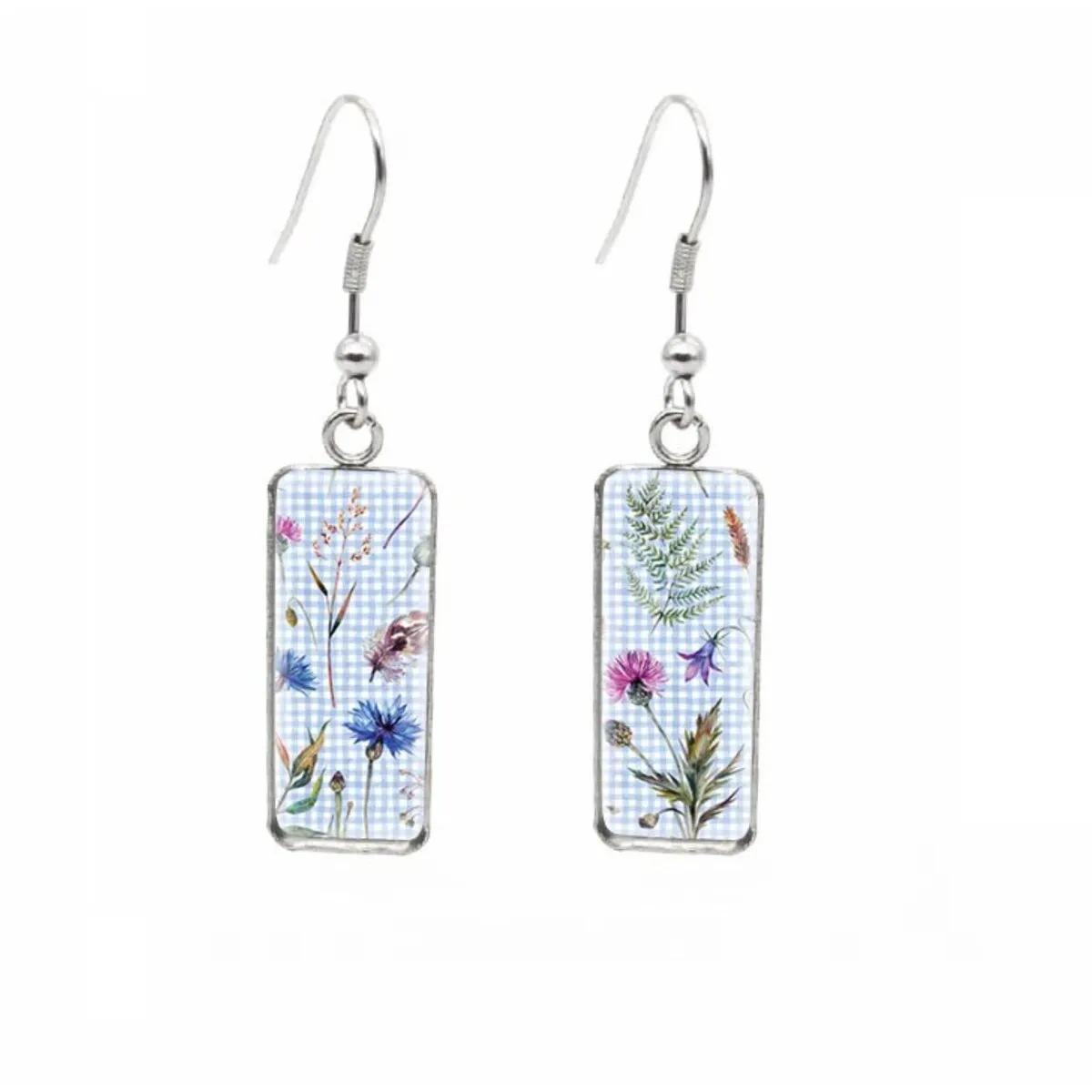 Pink Cherry Blossoms Stainless Steel Glass Dome Rectangular Drop Earrings sold by Zulily product image thumbnail 2