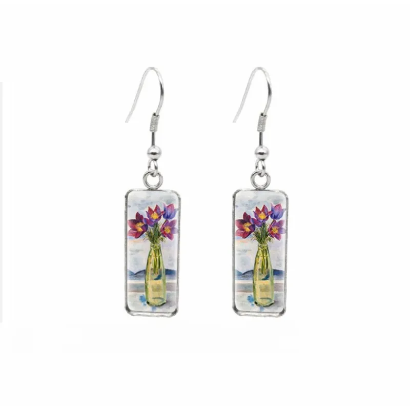 Flowers in Vase Stainless Steel Glass Dome Rectangular Drop Earrings sold by Zulily