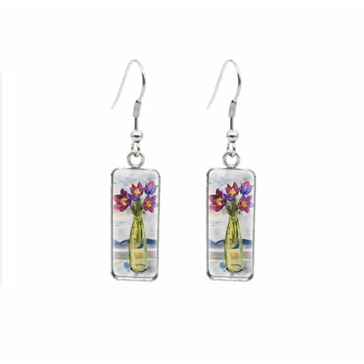 Flowers in Vase Stainless Steel Glass Dome Rectangular Drop Earrings sold by Zulily