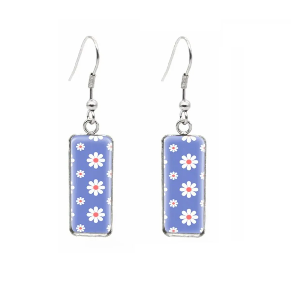 Retro Daisies Stainless Steel Glass Dome Rectangular Drop Earrings sold by Zulily