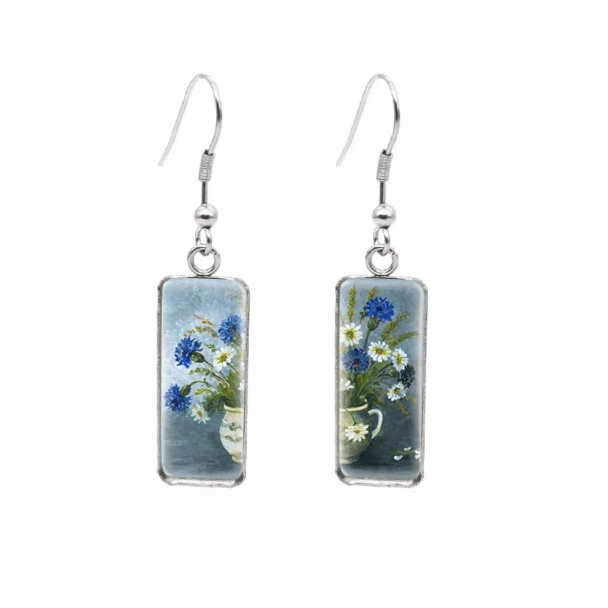 Red White & Yellow Flowers Stainless Steel Glass Dome Rectangular Drop Earrings sold by Zulily product image thumbnail 4