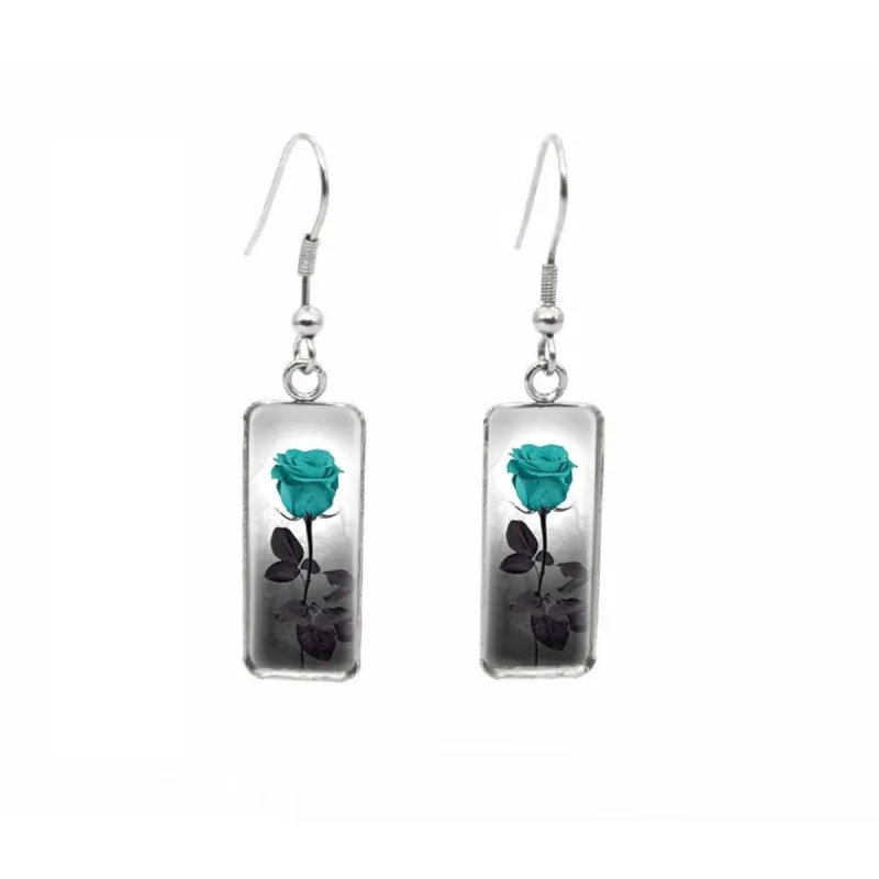 Teal Tulip Stainless Steel Glass Dome Rectangular Drop Earrings sold by Zulily