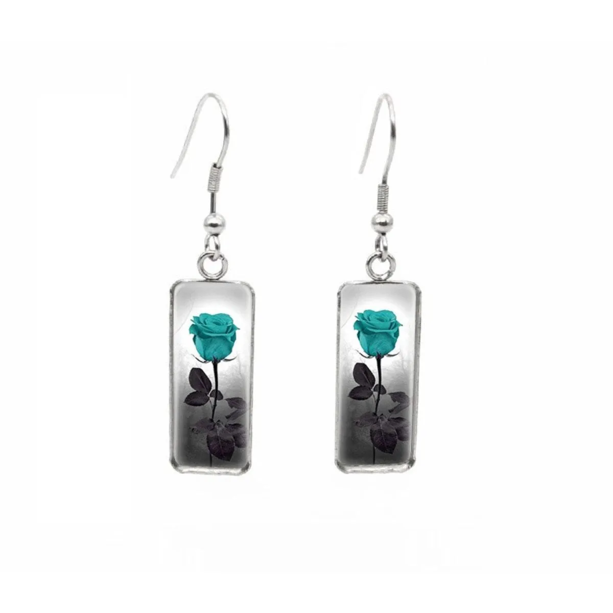 Teal Tulip Stainless Steel Glass Dome Rectangular Drop Earrings sold by Zulily
