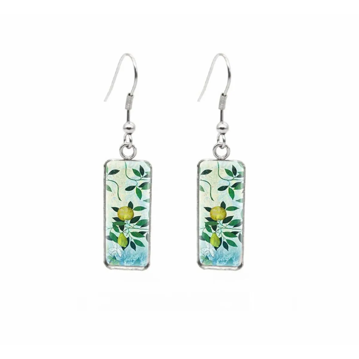 Lemon Tree Stainless Steel Glass Dome Rectangular Drop Earrings sold by Zulily