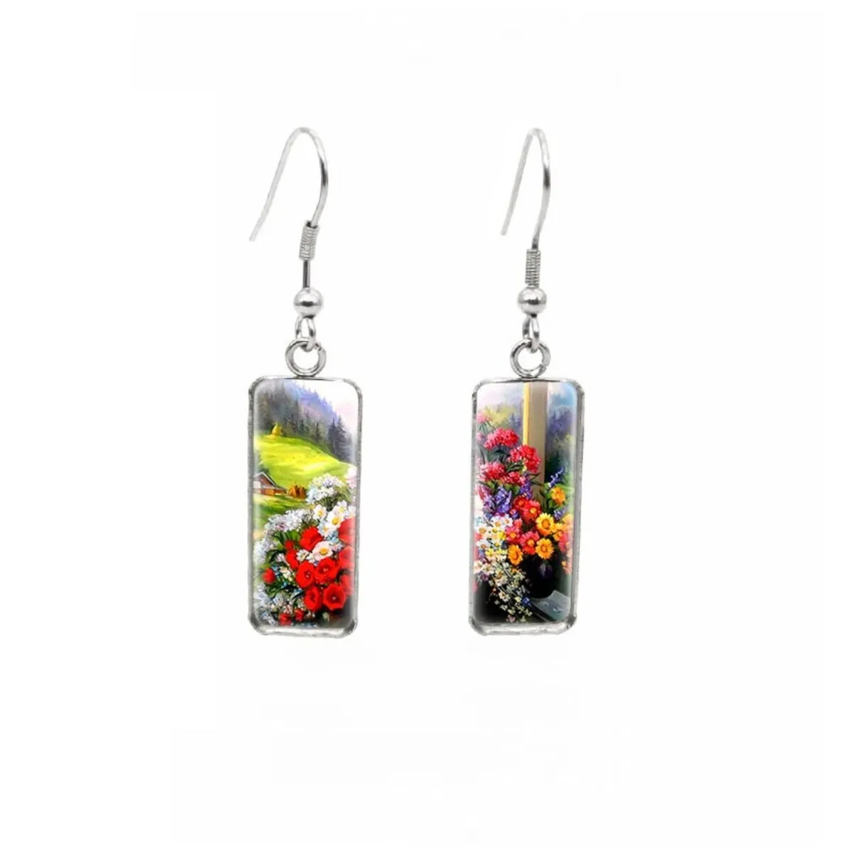Flowers on Porch Stainless Steel Glass Dome Rectangular Drop Earrings sold by Zulily