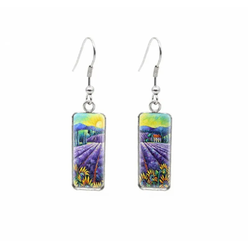 Lavender Fields Stainless Steel Glass Dome Rectangular Drop Earrings made by Zulily