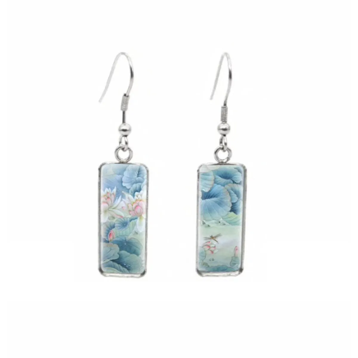 Lavender Fields Stainless Steel Glass Dome Rectangular Drop Earrings sold by Zulily product image thumbnail 5