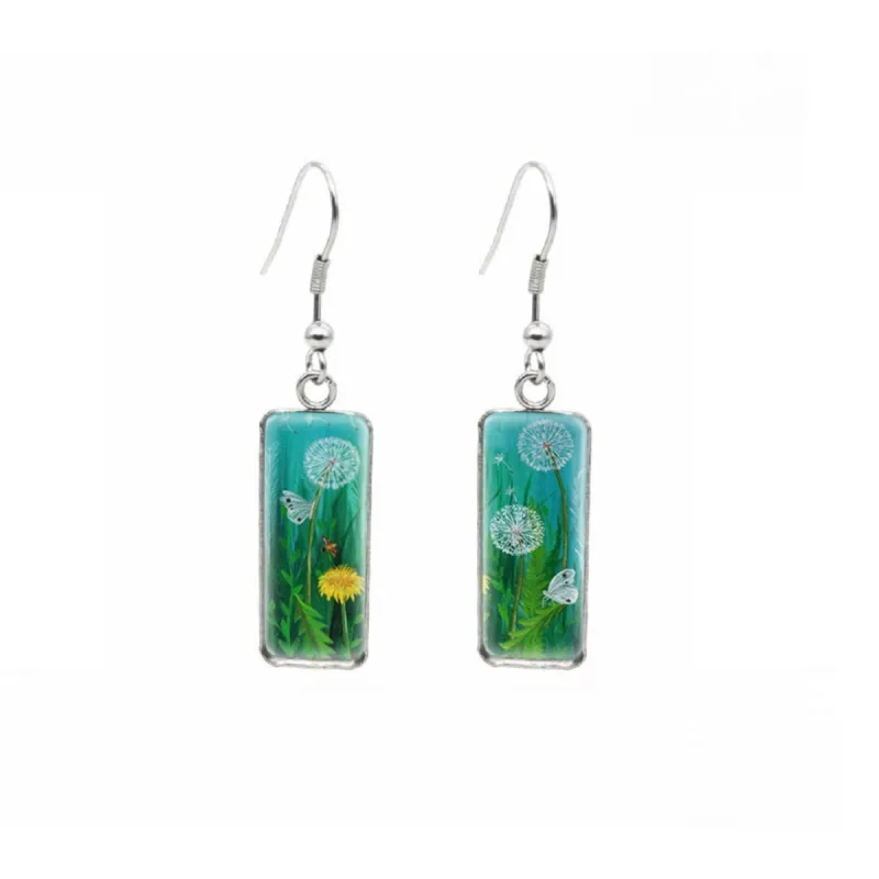 Dandelions Stainless Steel Glass Dome Rectangular Drop Earrings sold by Zulily