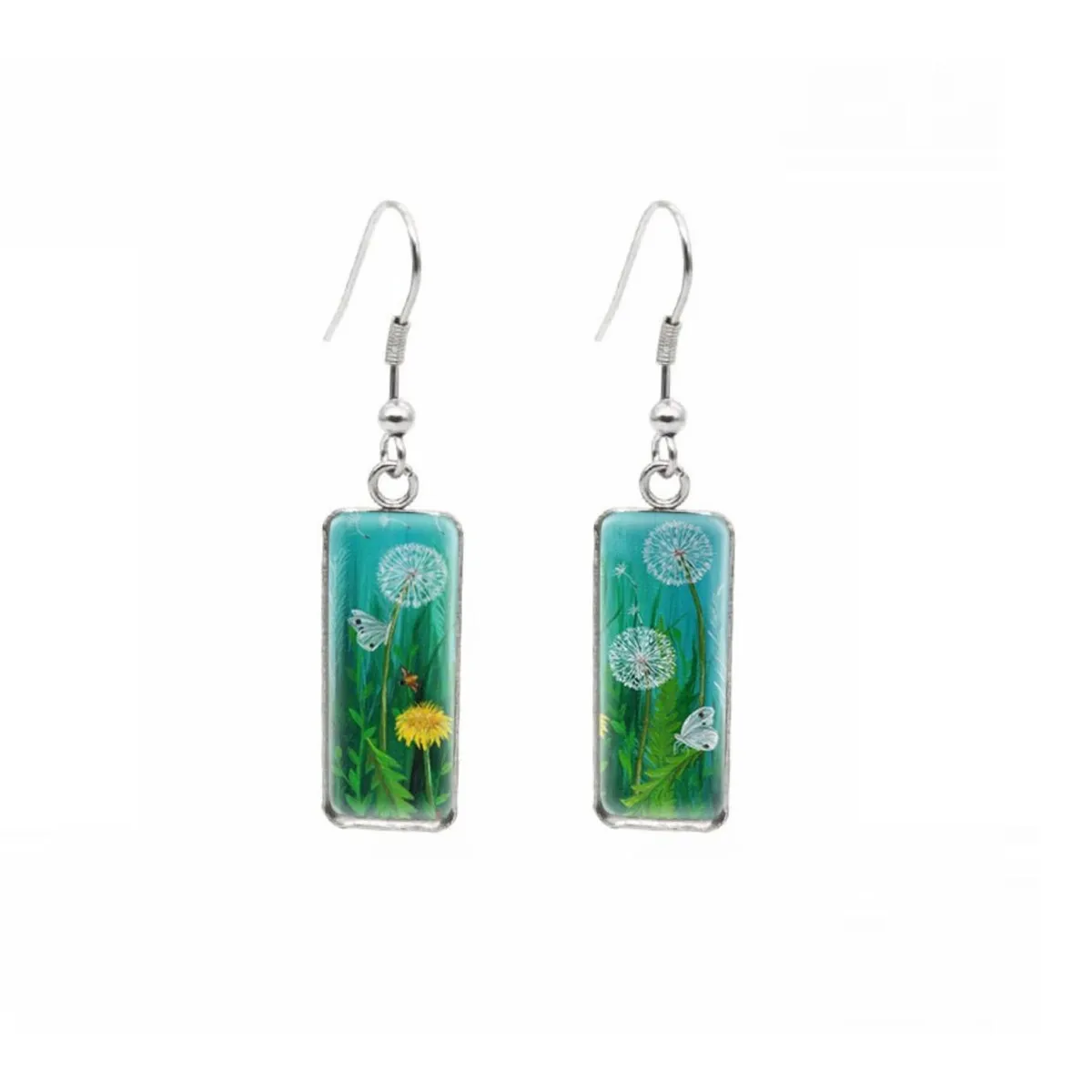 Dandelions Stainless Steel Glass Dome Rectangular Drop Earrings sold by Zulily