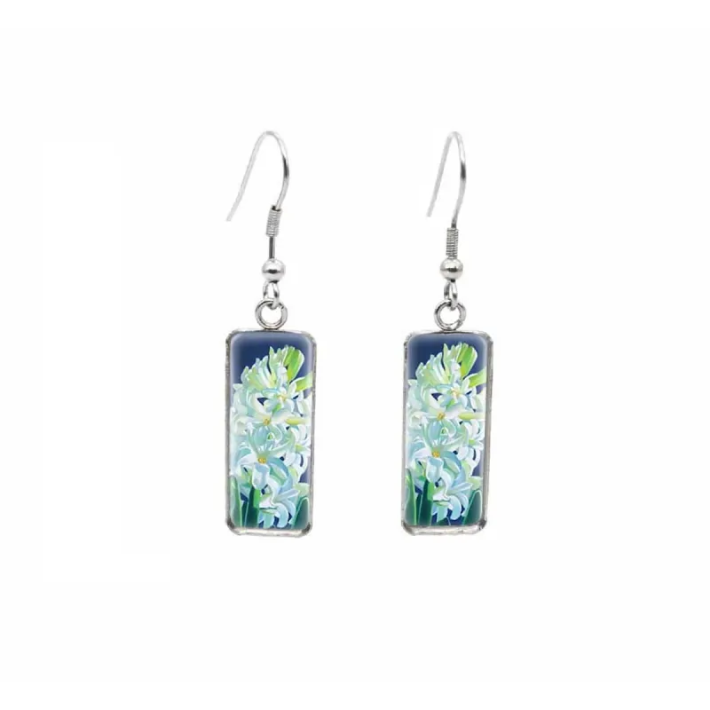 Purple Flowers in Field Stainless Steel Glass Dome Rectangular Drop Earrings sold by Zulily