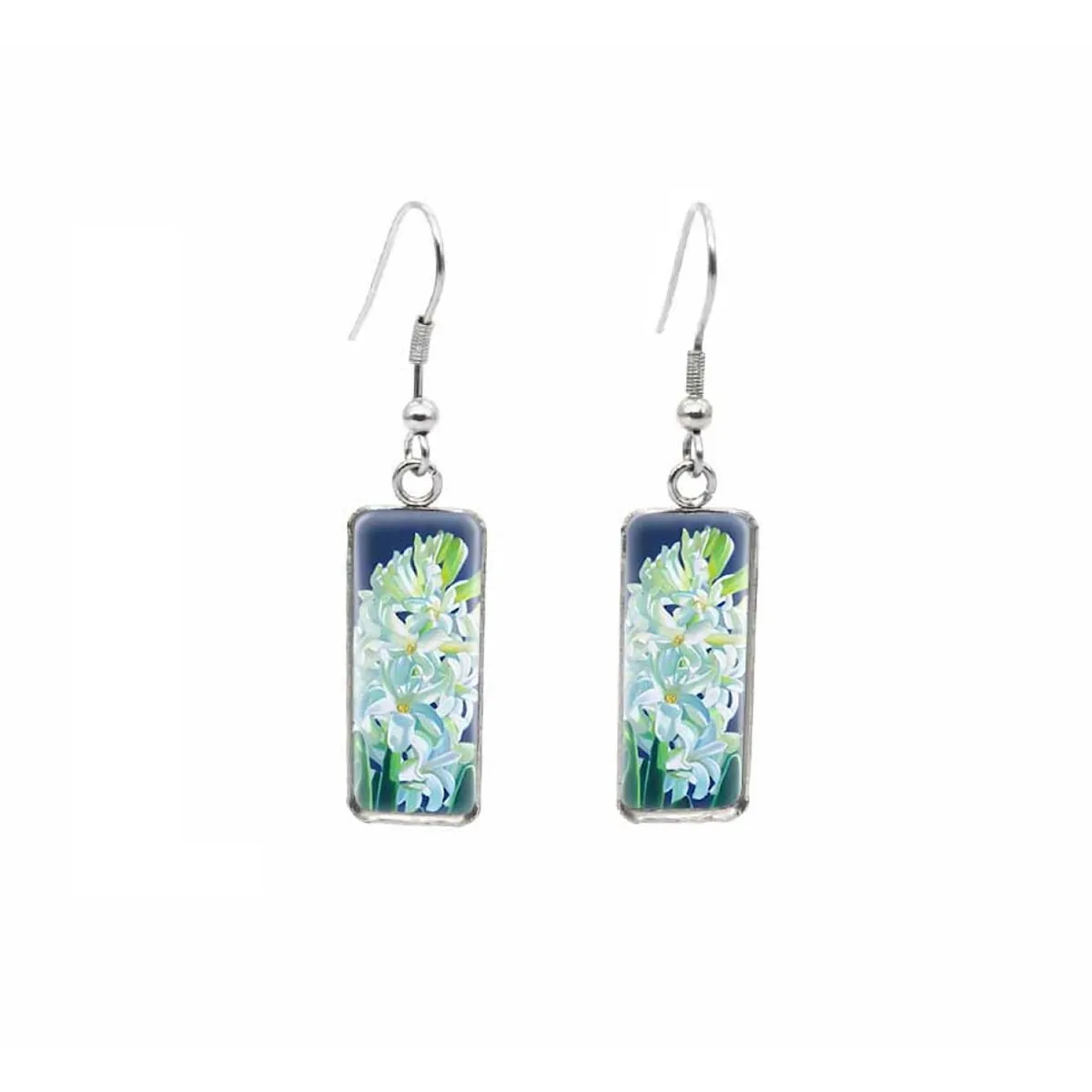 Purple Flowers in Field Stainless Steel Glass Dome Rectangular Drop Earrings sold by Zulily