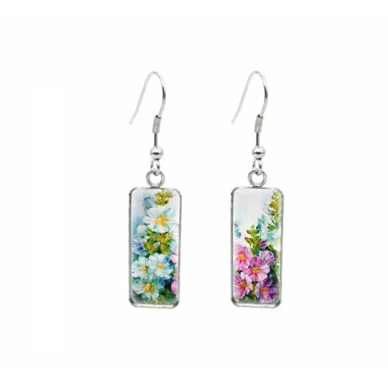 Multi Colored Floral Stainless Steel Glass Dome Rectangular Drop Earrings sold by Zulily
