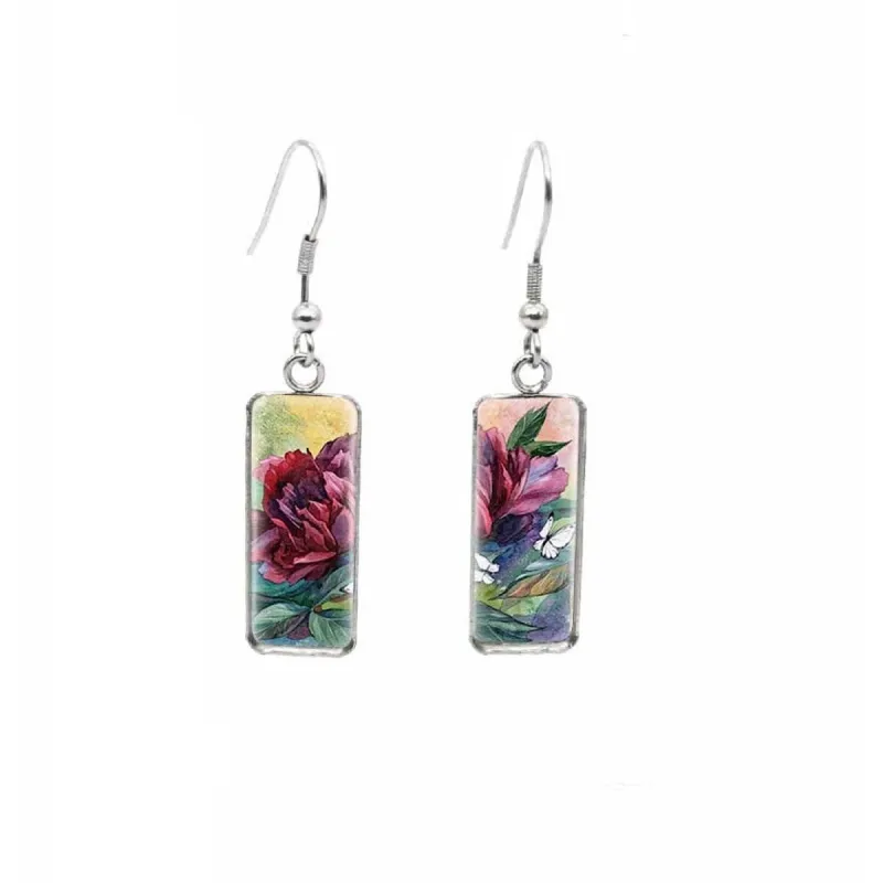 Wine Floral Stainless Steel Glass Dome Rectangular Drop Earrings sold by Zulily
