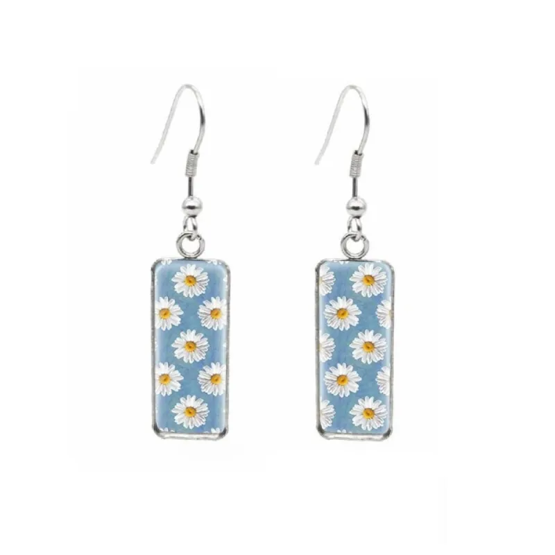 Daisies Stainless Steel Glass Dome Rectangular Drop Earrings sold by Zulily