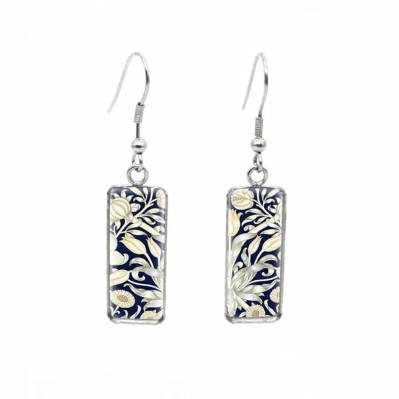 Navy & Cream Stainless Steel Glass Dome Rectangular Drop Earrings sold by Zulily