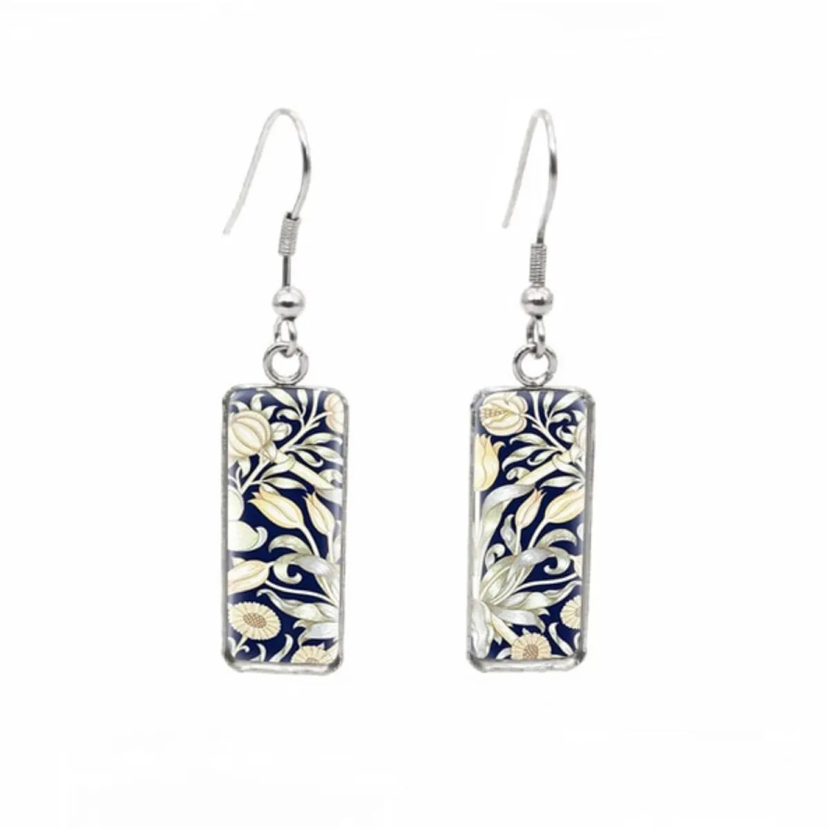 Navy & Cream Stainless Steel Glass Dome Rectangular Drop Earrings sold by Zulily