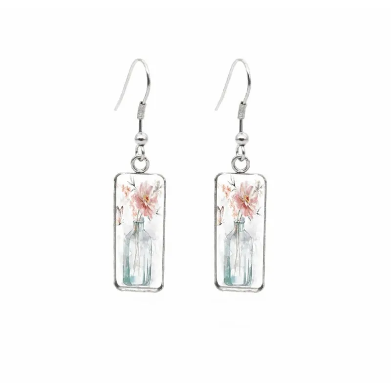 Clear Vase Stainless Steel Glass Dome Rectangular Drop Earrings sold by Zulily