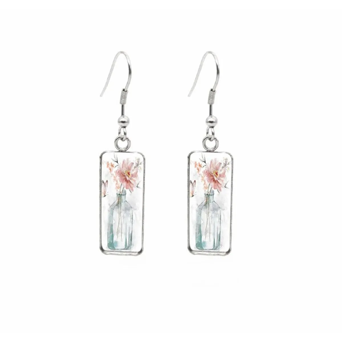 Clear Vase Stainless Steel Glass Dome Rectangular Drop Earrings sold by Zulily