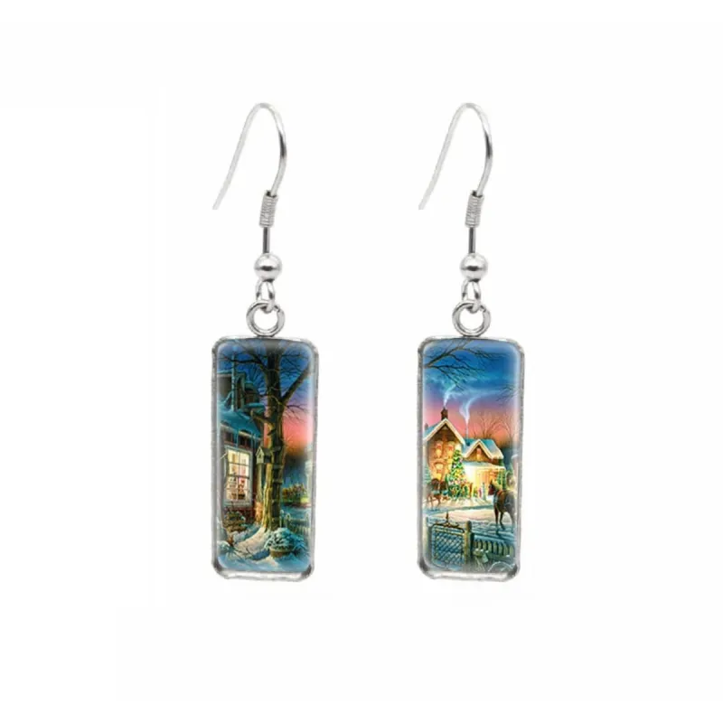 Santas Village Stainless Steel Glass Dome Rectangular Drop Earrings sold by Zulily