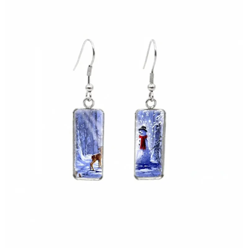 Deer & Snowman Stainless Steel Glass Dome Rectangular Drop Earrings sold by Zulily