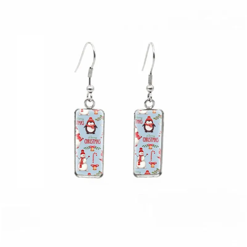 Christmas Penguin Stainless Steel Glass Dome Rectangular Drop Earrings sold by Zulily