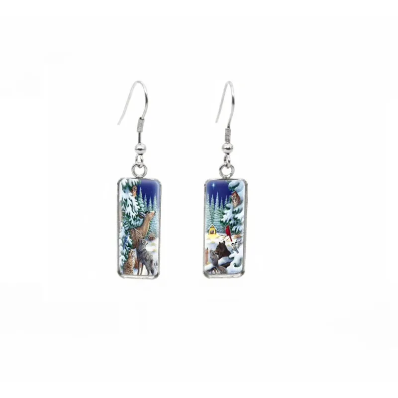 Wintertime Animals Stainless Steel Glass Dome Rectangular Drop Earrings sold by Zulily