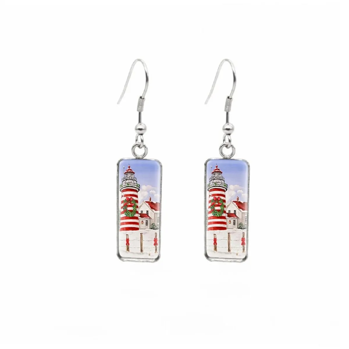 Winter Village Stainless Steel Glass Dome Rectangular Drop Earrings sold by Zulily