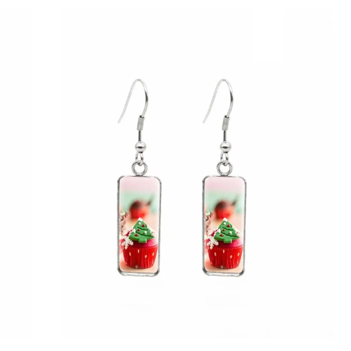 Red & Green Cupcake Stainless Steel Glass Dome Rectangular Drop Earrings sold by Zulily