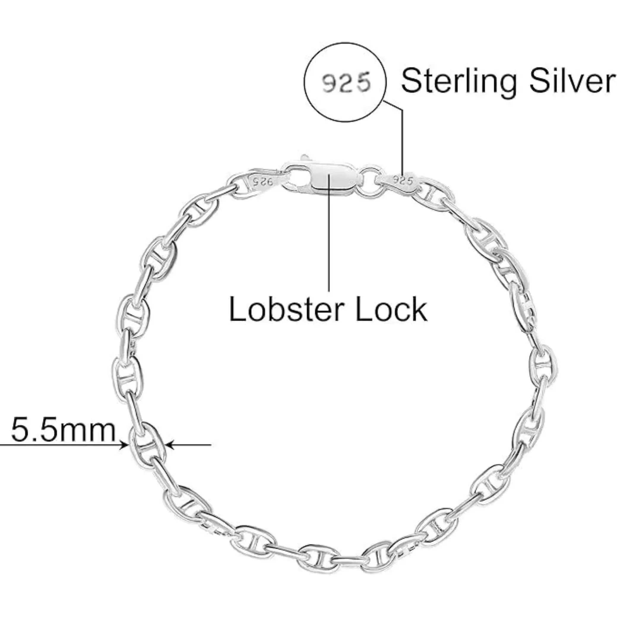 925 Solid Sterling Silver 5.5MM Mariner Anchor Link Chain Bracelet sold by Zulily product image thumbnail 2