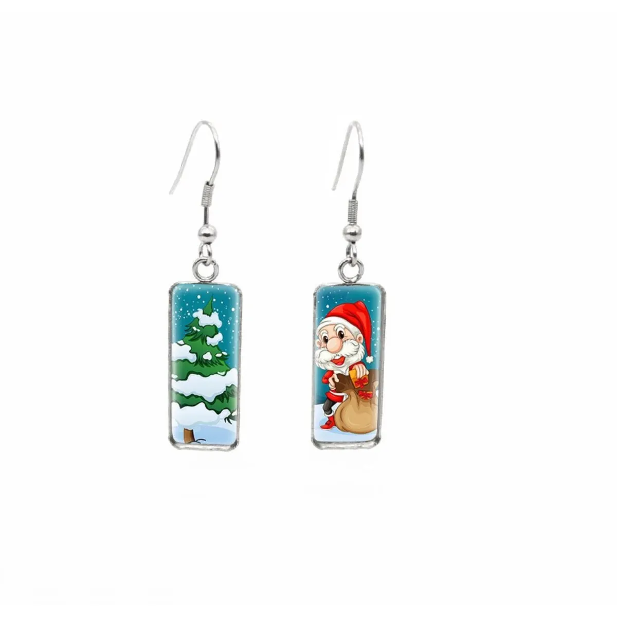 Cartoon Santa Stainless Steel Glass Dome Rectangular Drop Earrings sold by Zulily