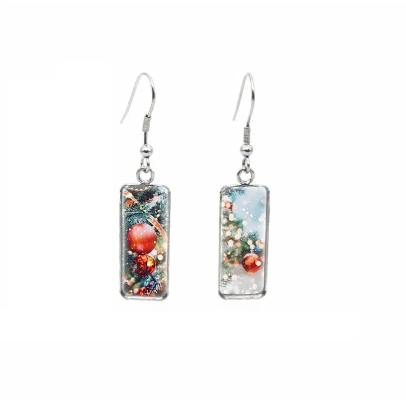 Christmas Ornaments on Tree Stainless Steel Glass Dome Rectangular Drop Earrings sold by Zulily