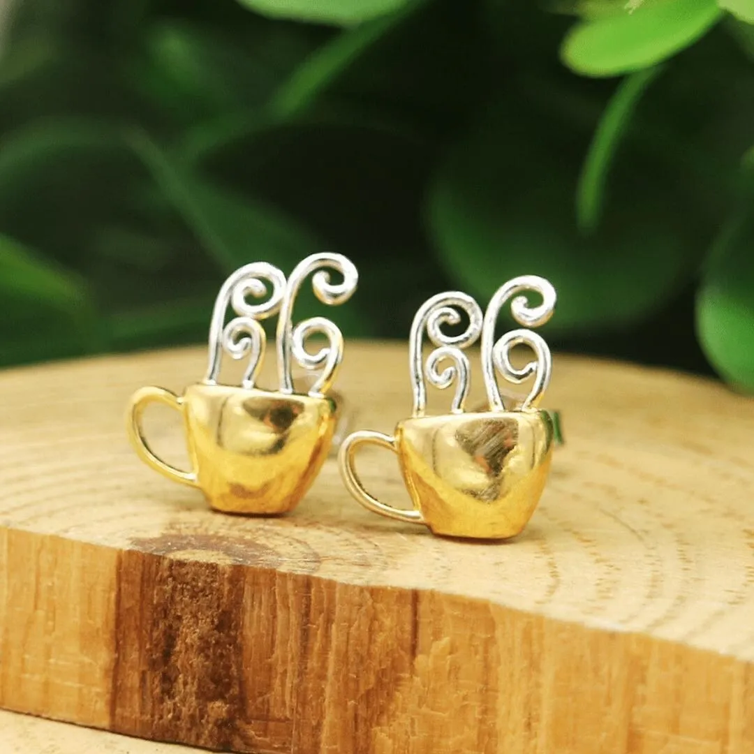 14K Gold and Sterling Silver Coffee Earrings sold by Zulily