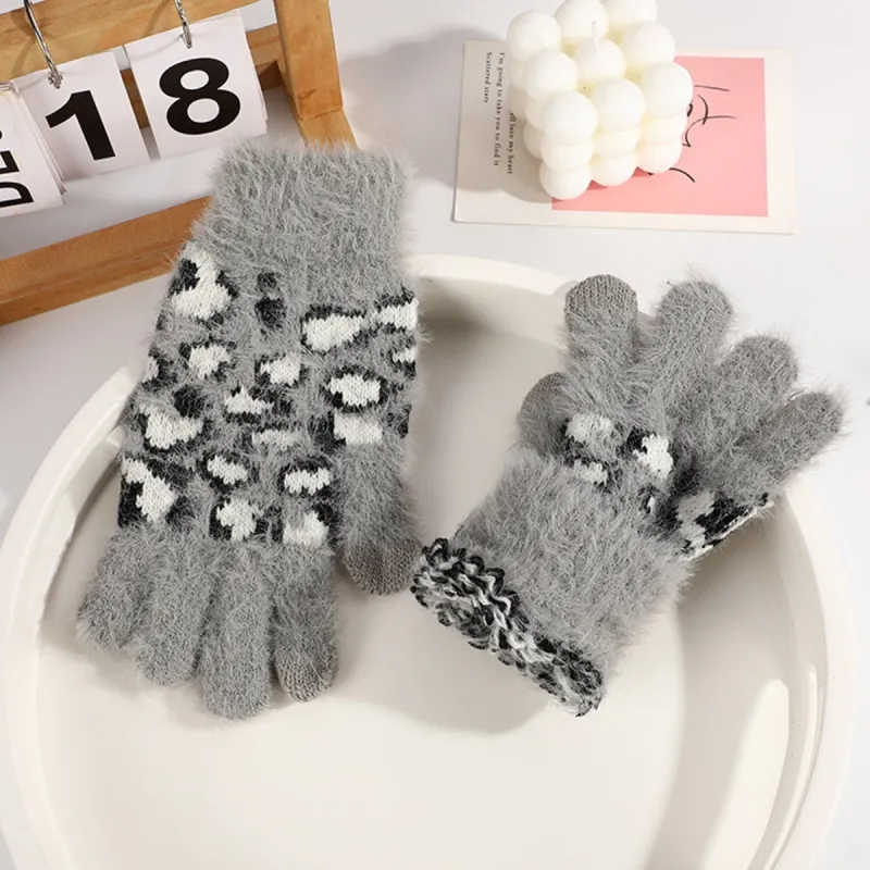 Grey Leopard Plush Gloves sold by Zulily