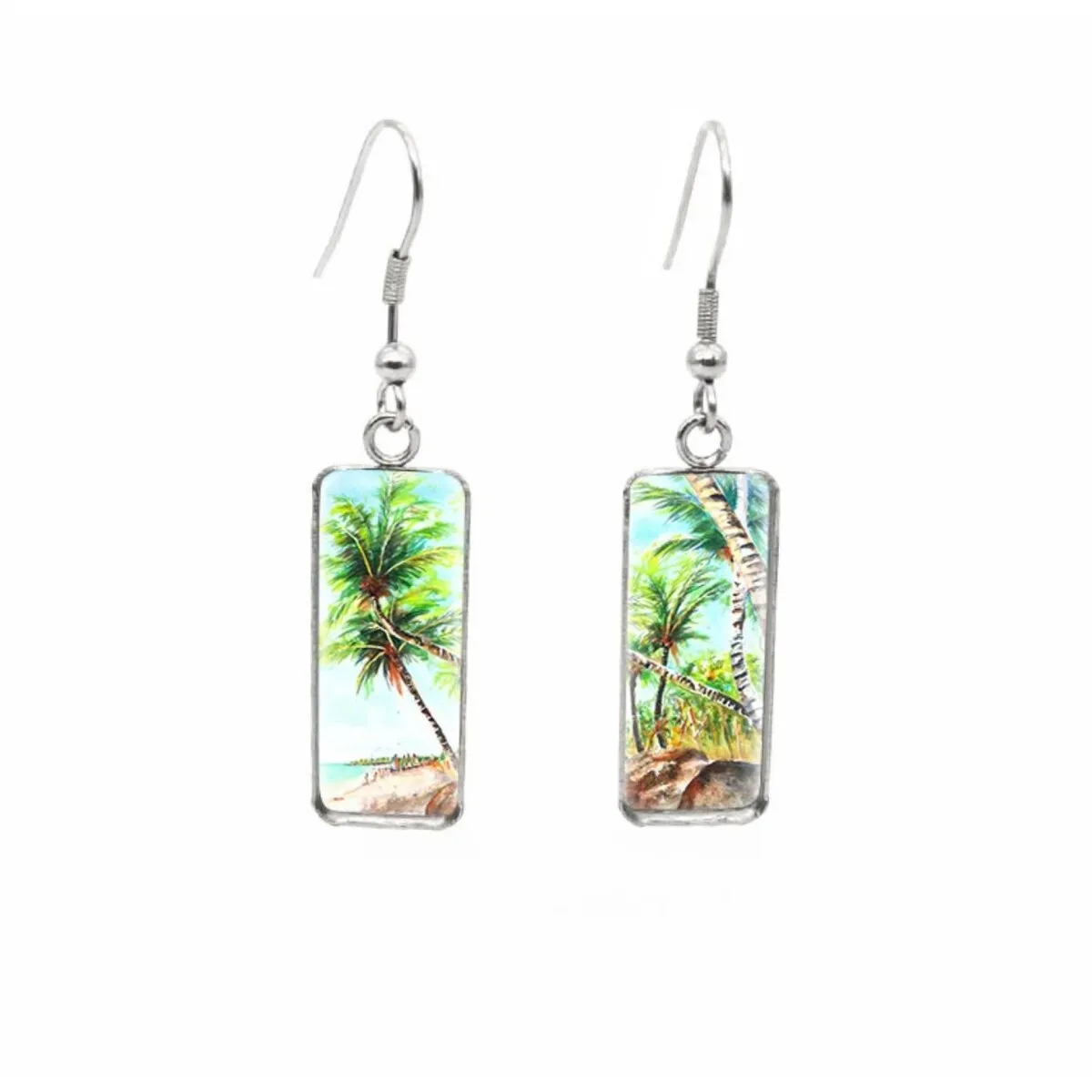 Sunny Skies & Palms Stainless Steel Glass Dome Rectangular Drop Earrings sold by Zulily
