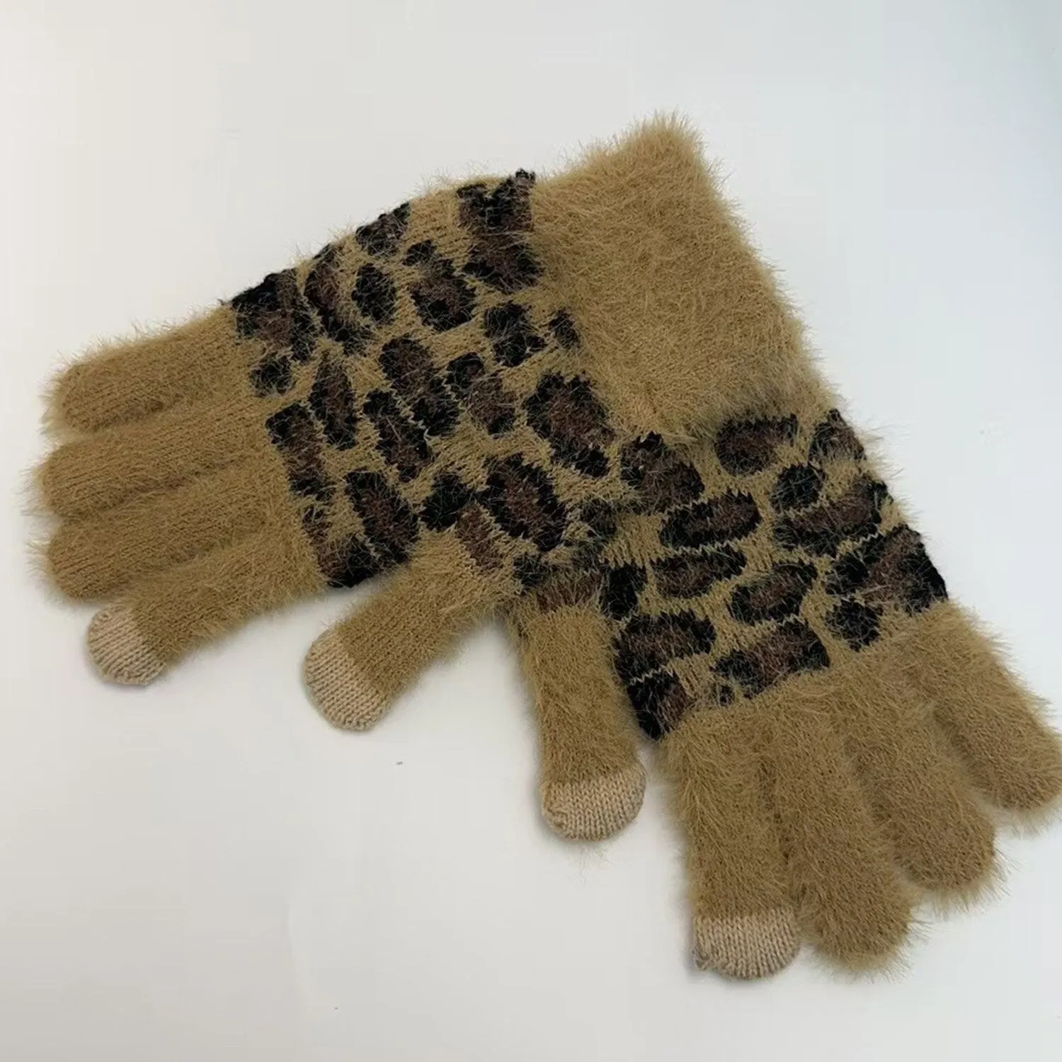 Chocolate Leopard Plush Gloves sold by Zulily product image thumbnail 2