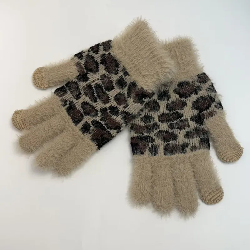 Khaki Leopard Plush Gloves sold by Zulily